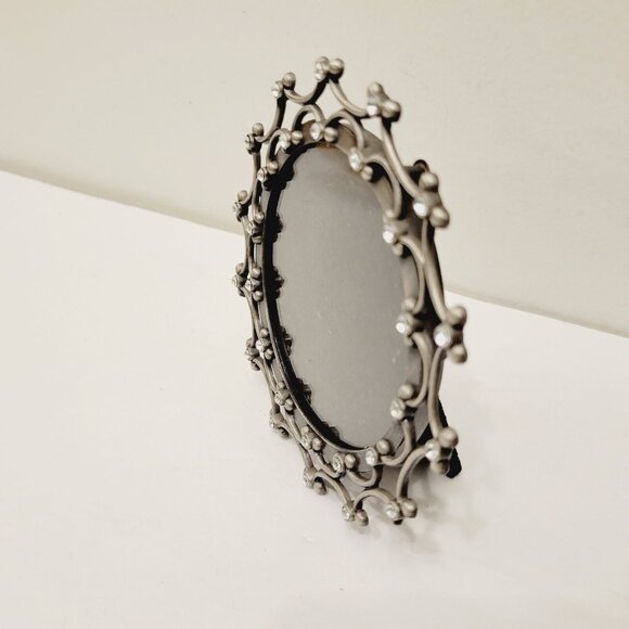 2010 Fetco Floral Rhinestone Round Free Standing Pewter Picture Frame - Picture 3 of 5